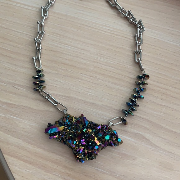 Titanium druzy quartz necklace adjustable - Picture 2 of 3